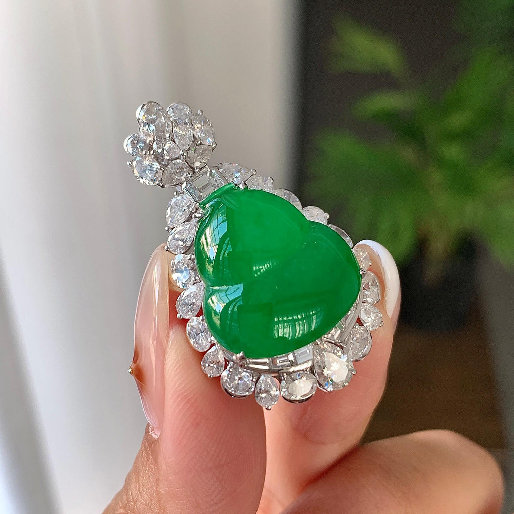 18k金钻镶糯冰种满绿葫芦吊坠（yc242675）