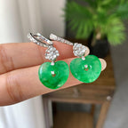 18K金钻镶糯冰种飘阳绿爱心耳坠（yc248200）