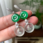 18K金钻镶糯冰种满绿平安扣耳坠（yc253819）