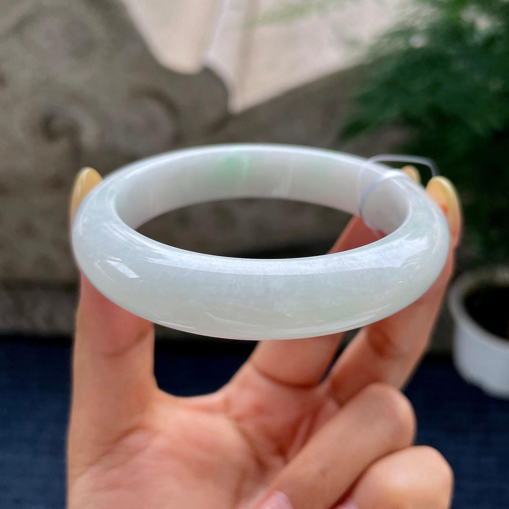 细糯种飘绿花正圈平安镯56.8圈 天然缅甸A货翡翠（yc481941）