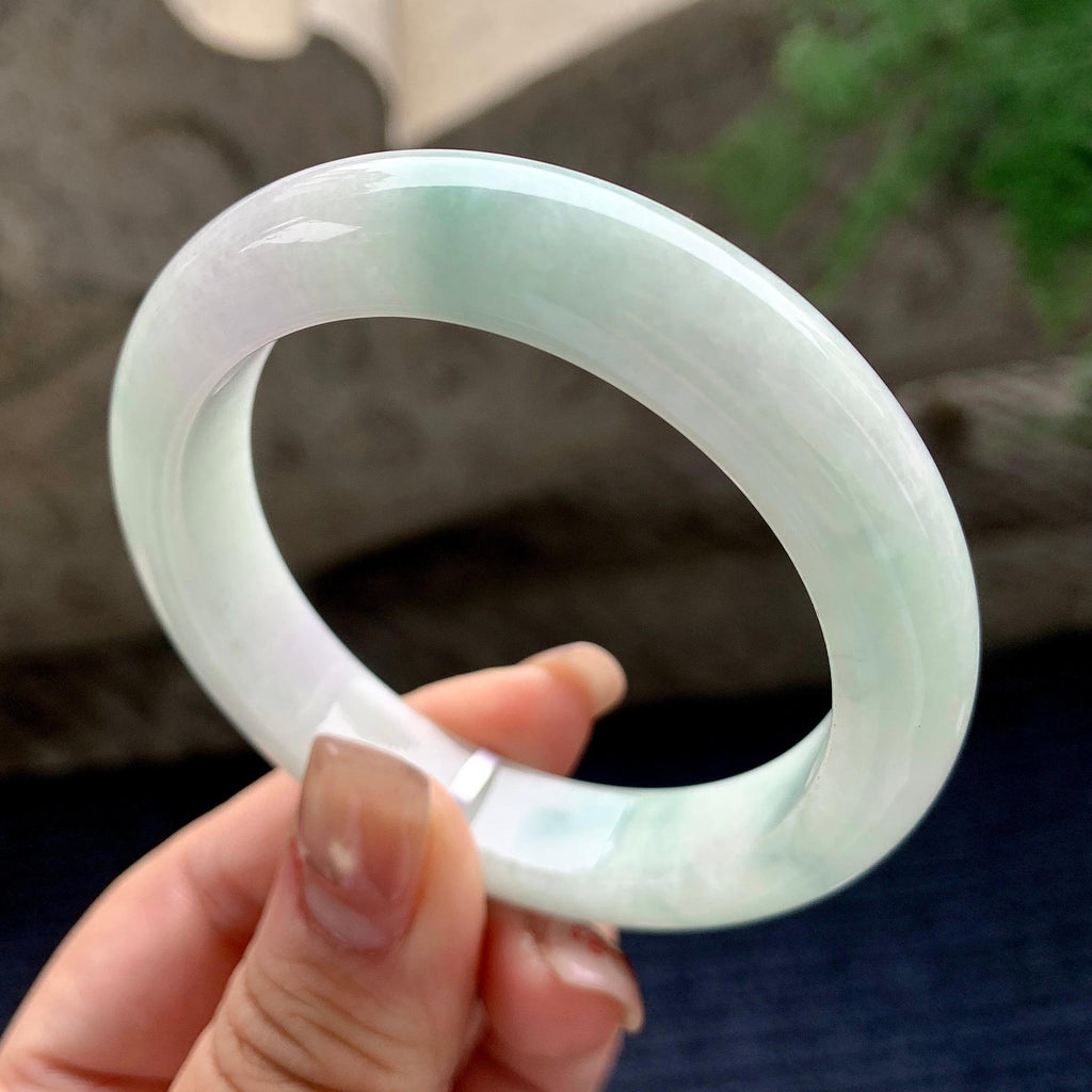 小圈口 糯种带底色正圈平安镯 52.5圈口 天然缅甸A货翡翠（yc358888）