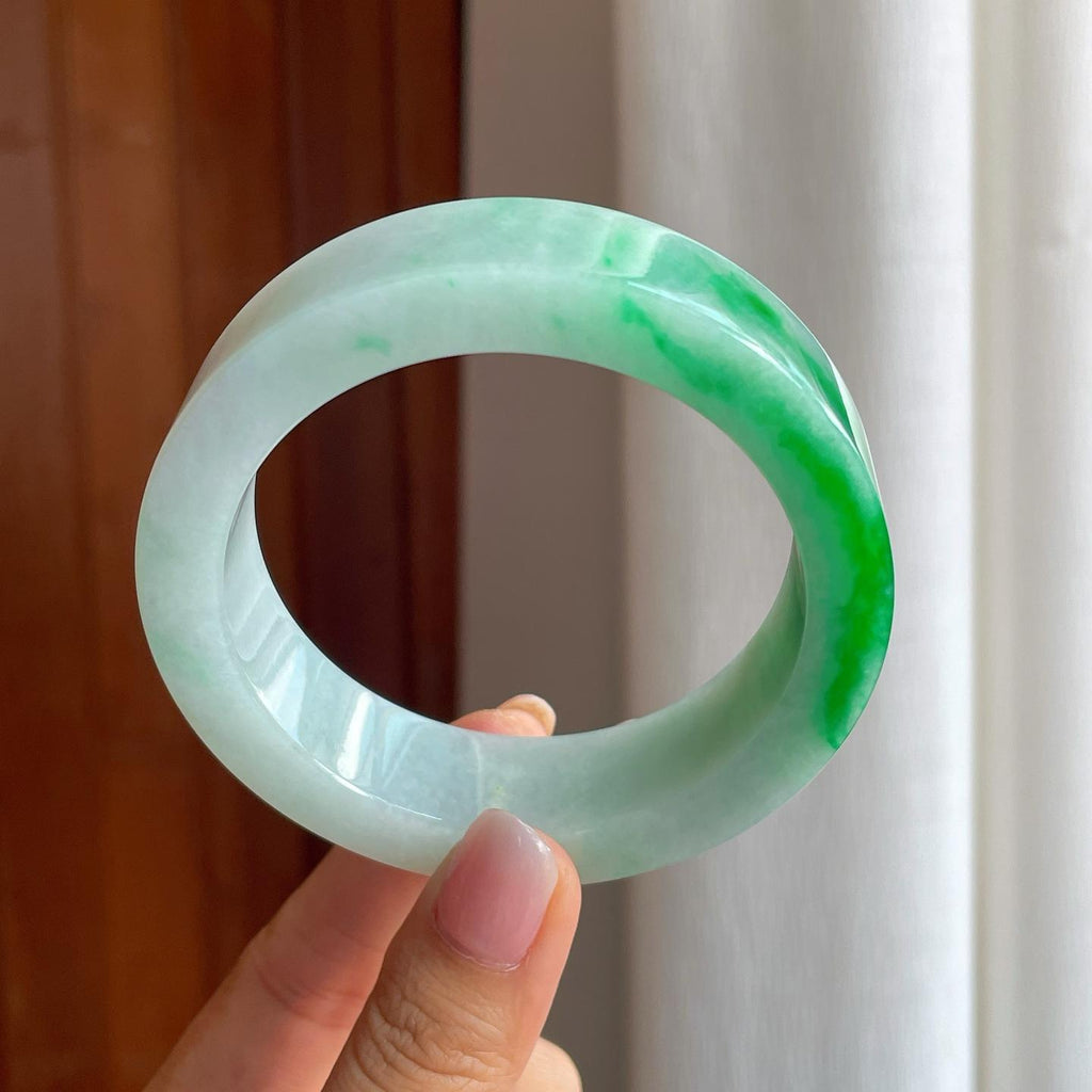 糯冰带色翡翠方镯（60.5mm)（yc382338）