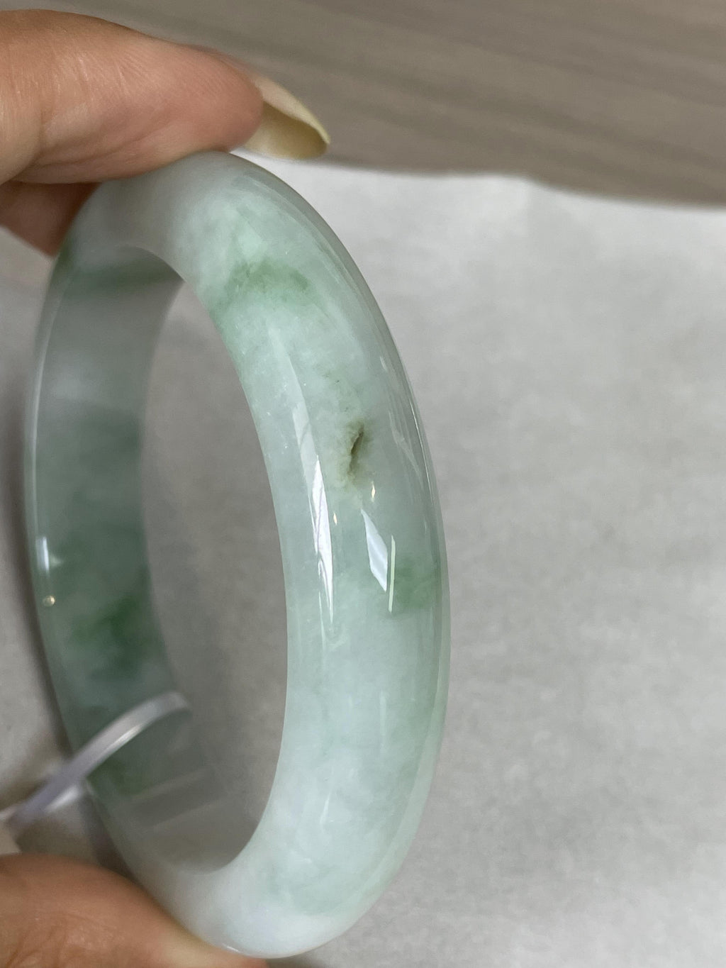 小圈口 细糯种飘花正圈平安镯53.8圈 天然缅甸A货翡翠（yc489145）
