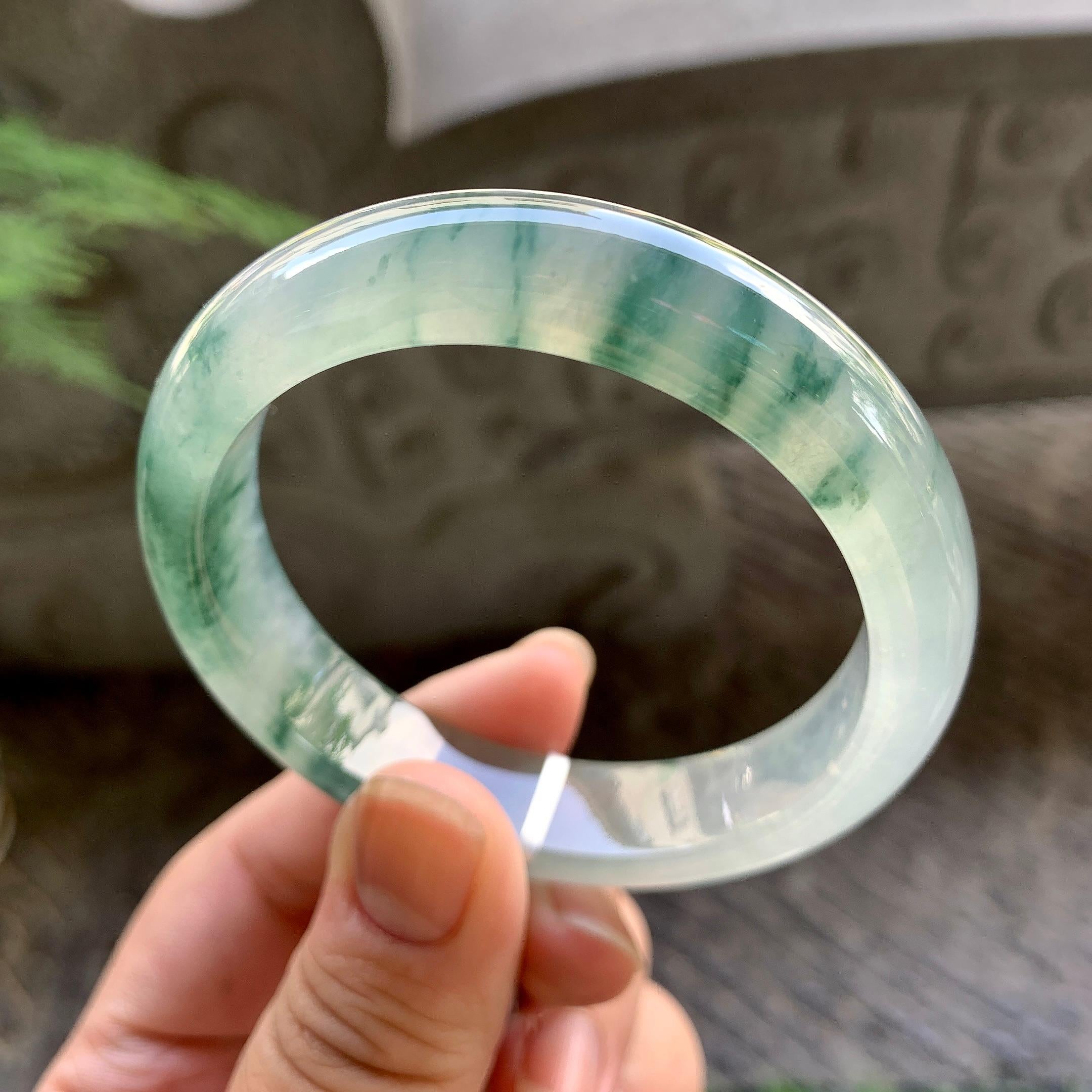 糯冰种飘花平安镯（54.4mm）（yc195346）