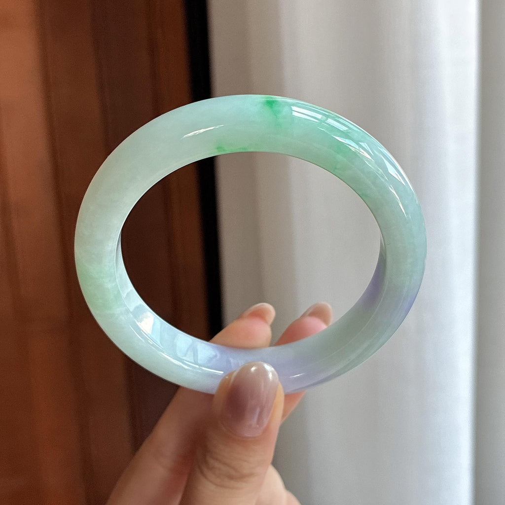 糯冰春带彩正圈平安镯 58圈 天然缅甸A货翡翠（yc698890）