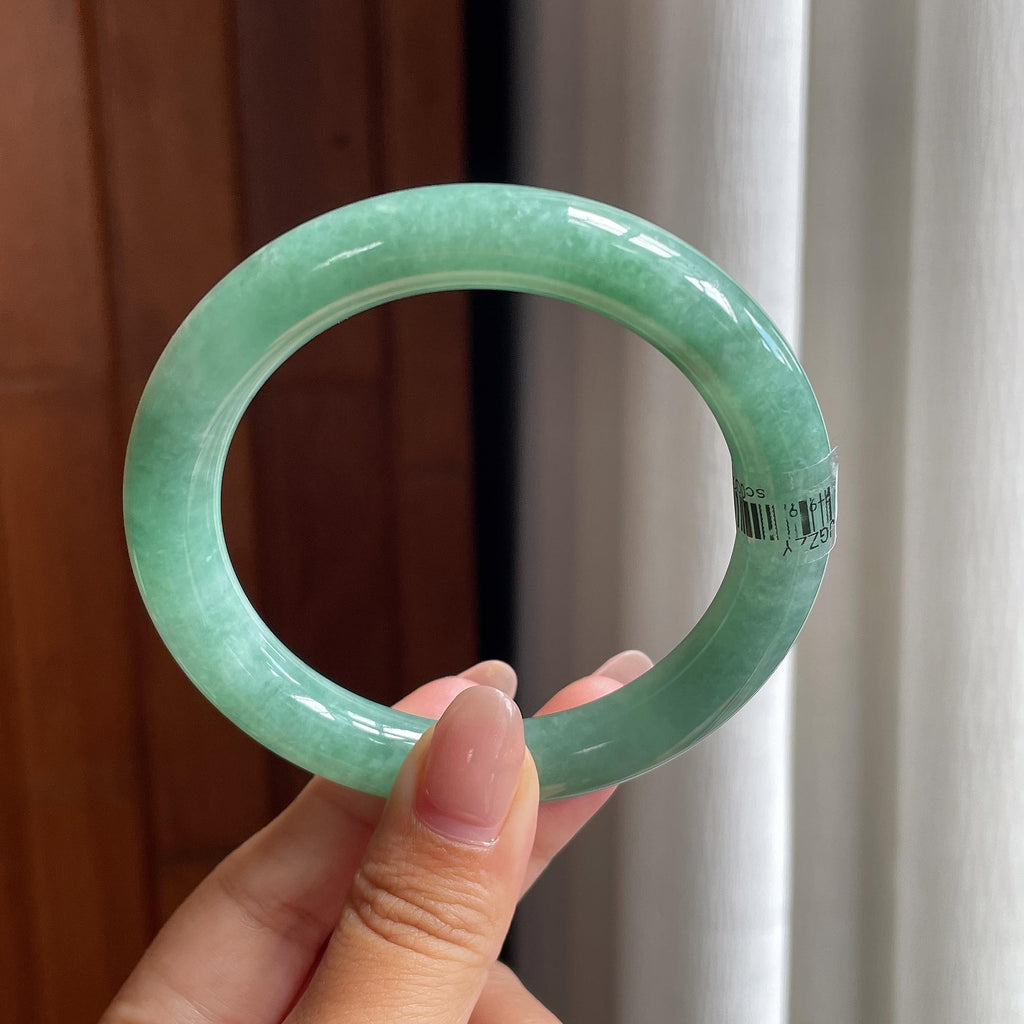糯冰果绿圆条手镯 54圈 天然缅甸A货翡翠（yc532254）