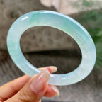 小圈口  糯冰种蓝底飘花圆条手镯53.7圈    天然缅甸A货翡翠（yc351392）