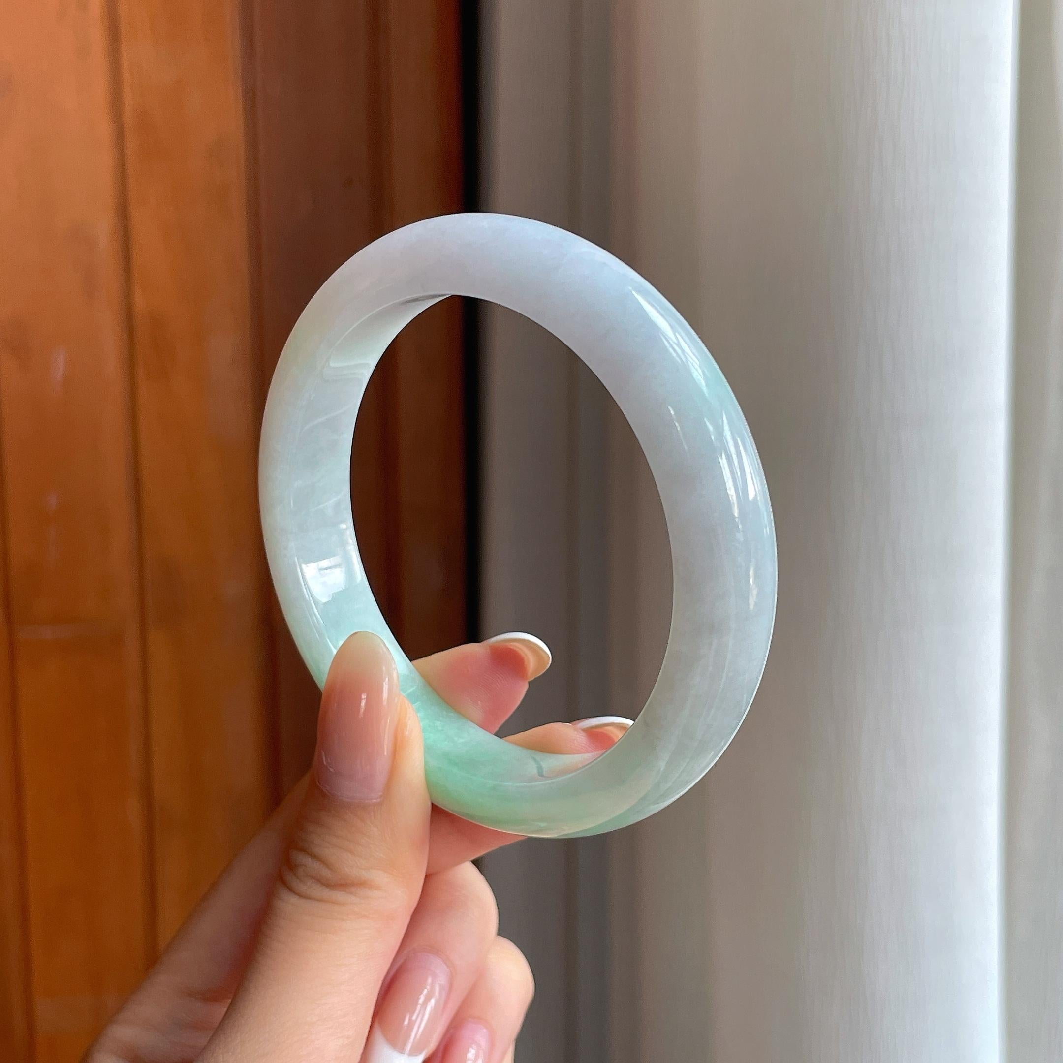 糯冰带色翡翠平安镯（59.5mm)（yc399305）