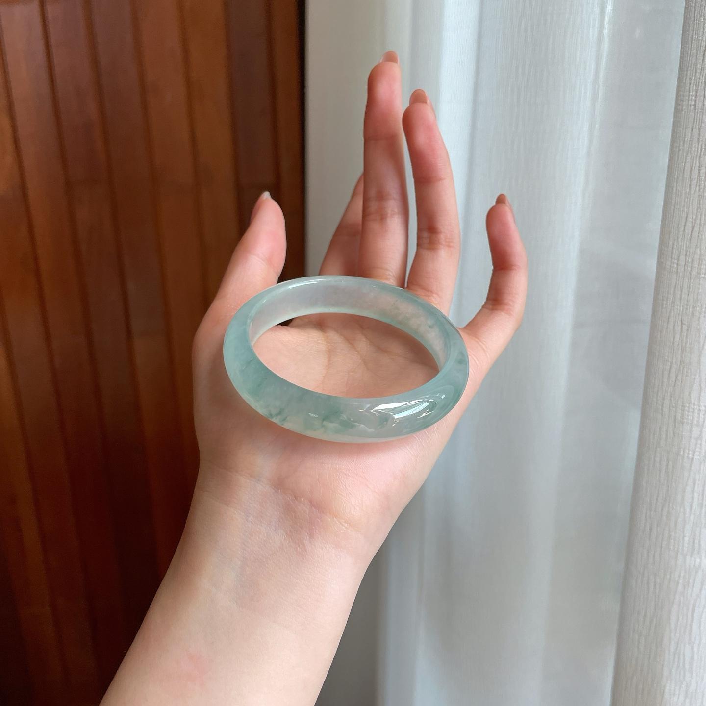 冰种晴底飘花翡翠平安镯（53.8mm)（yc363407）