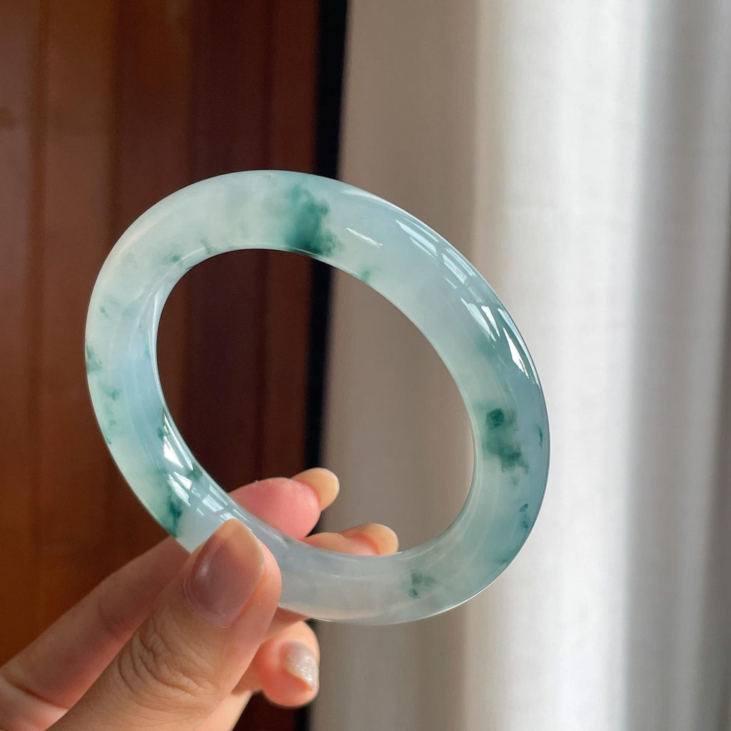 冰种飘花翡翠圆条手镯(58mm)（yc423148）
