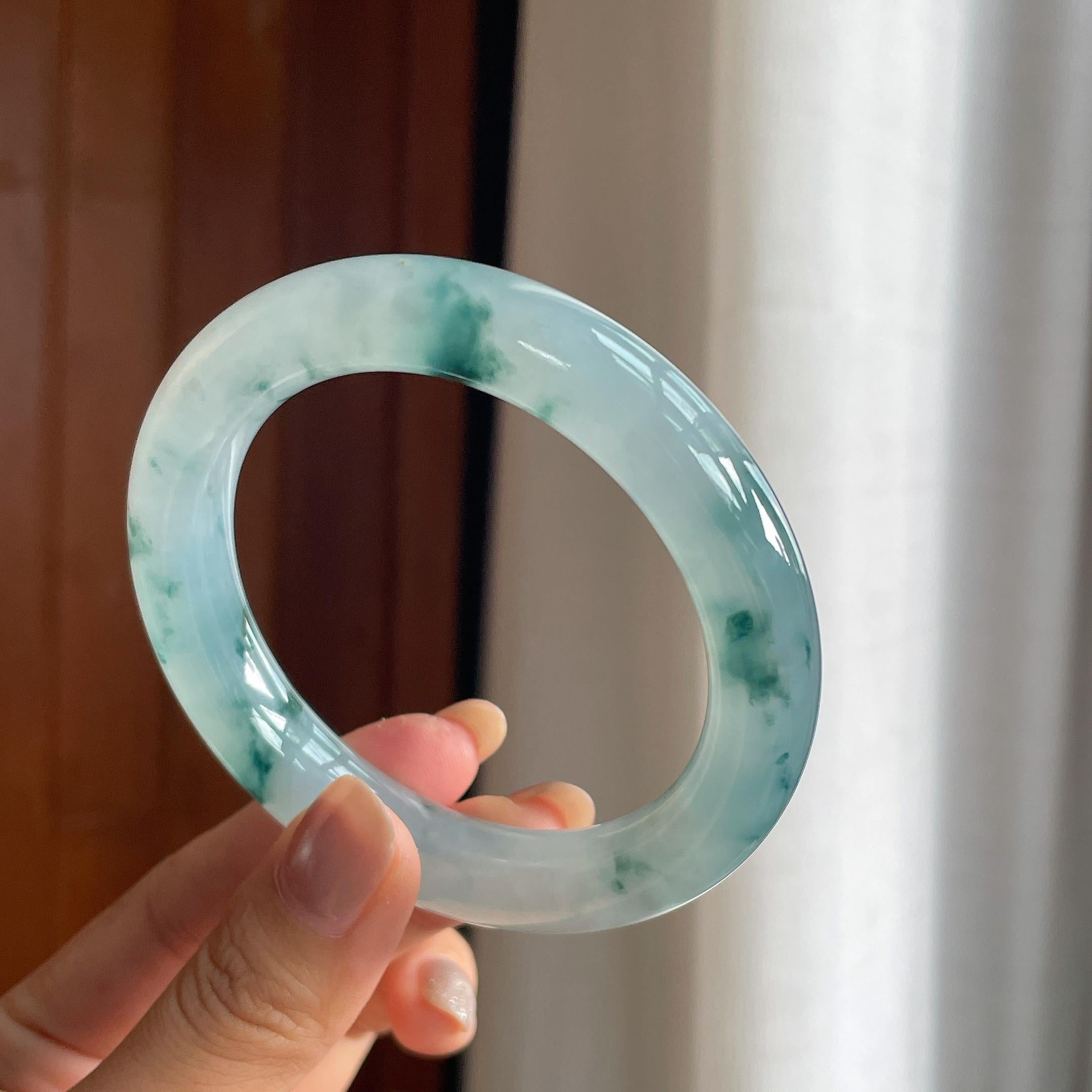 冰种飘花翡翠圆条手镯(58mm)（yc423148）