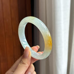 Vòng tay ngọc phỉ thúy màu vàng băng tuyết viền tròn bình an 56, Ngọc phỉ thúy tự nhiên loại A Myanmar (yc450849)