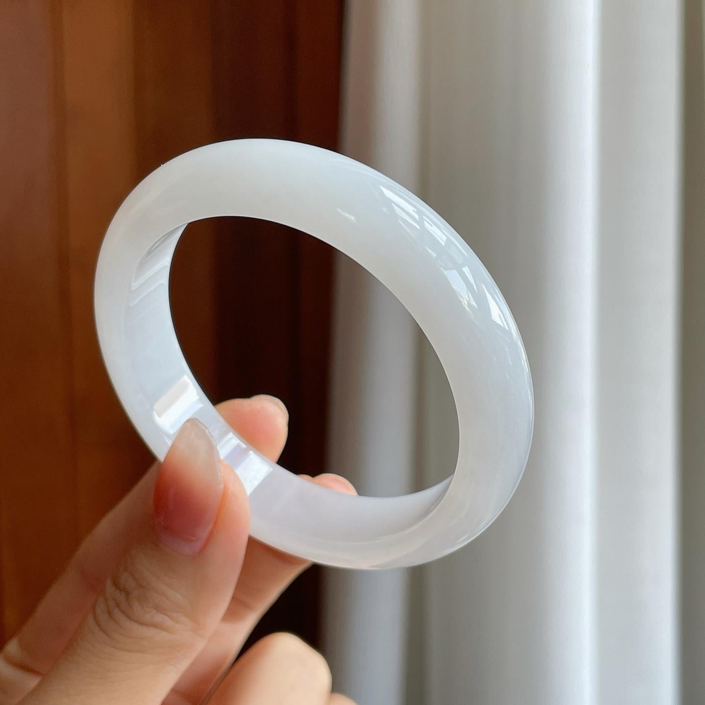 细糯冰白月光翡翠平安镯（54.5mm）（yc318677）