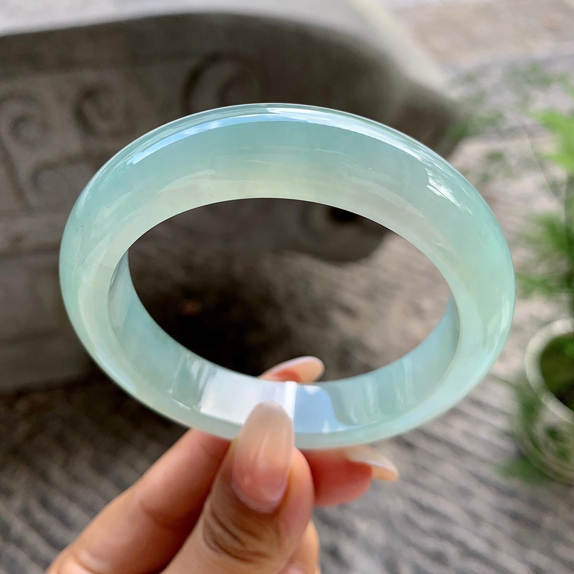 糯冰种晴底宽版轮胎手镯（57.6mm）（yc202335）