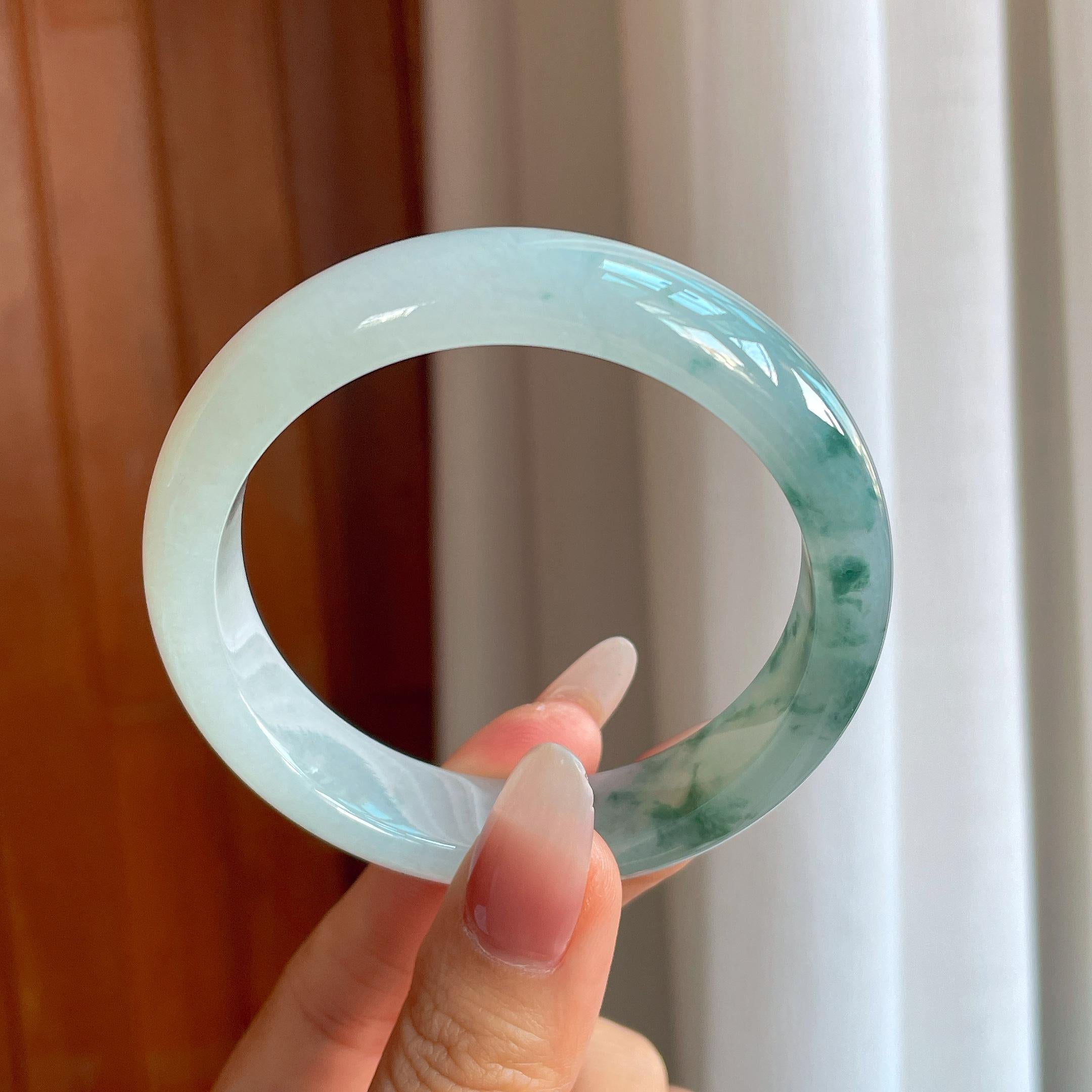 冰种飘花翡翠平安镯（56.5mm）（yc302355）