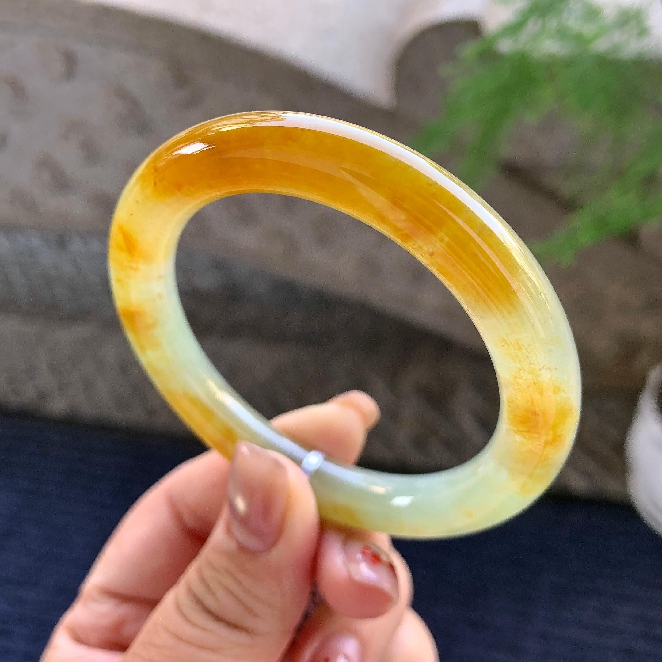 糯冰种皇城圆条手镯 54圈口 天然缅甸A货翡翠（yc352087）
