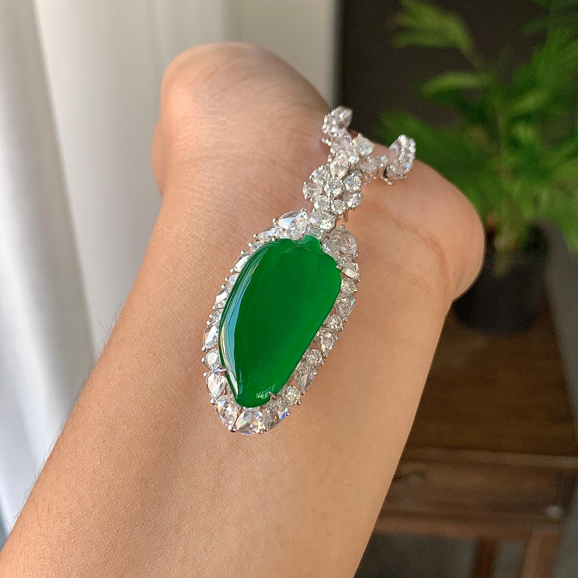 18k金钻镶冰种阳绿福瓜吊坠/项链（两用款）（yc242687）