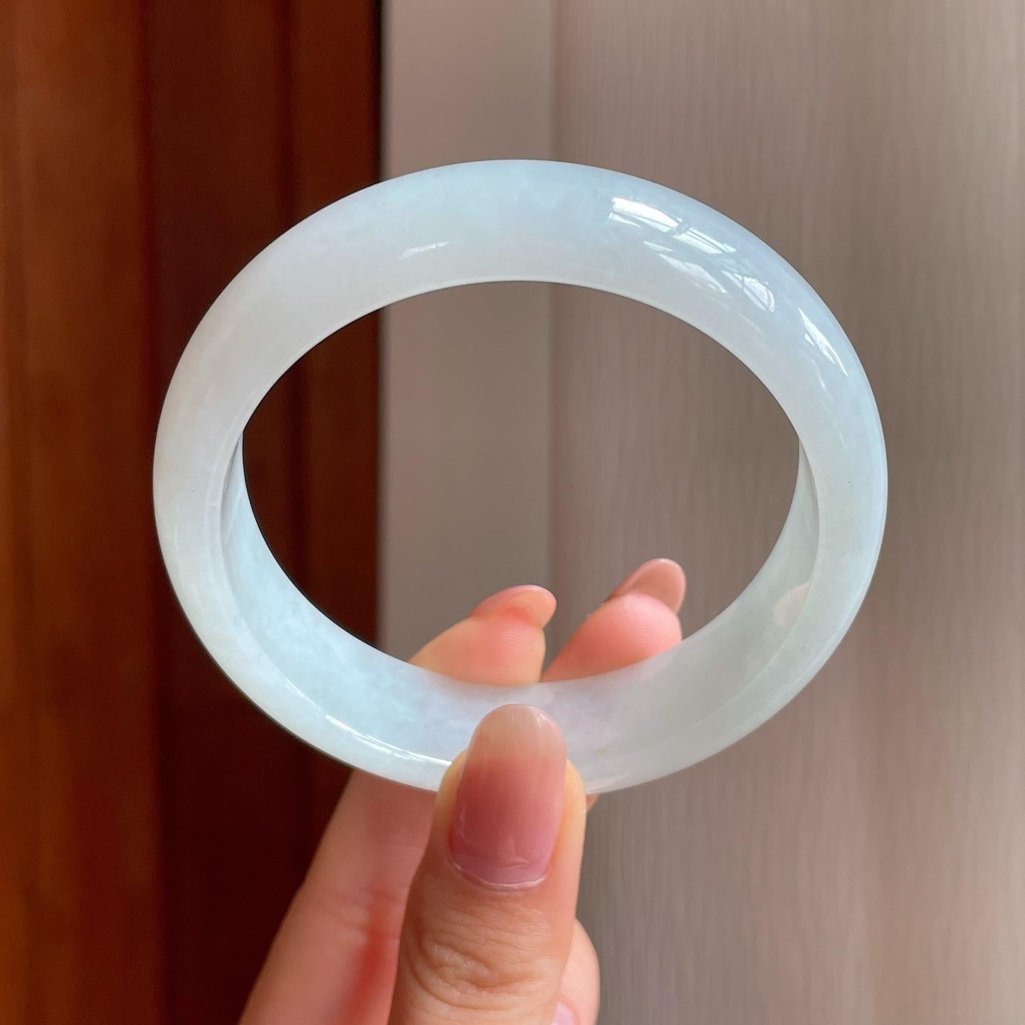 冰种宽版白月光翡翠平安镯（58.3mm)（yc373974）
