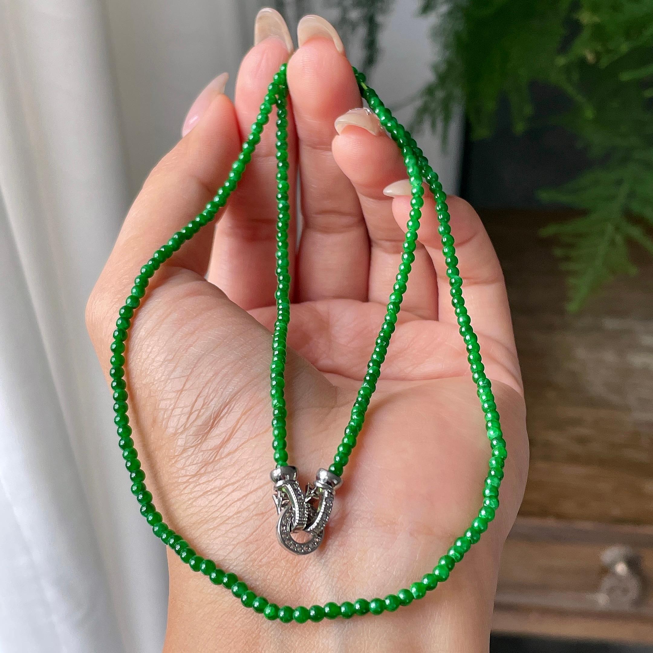 糯冰种满绿小米珠链228颗    天然缅甸A货翡翠（yc355299）