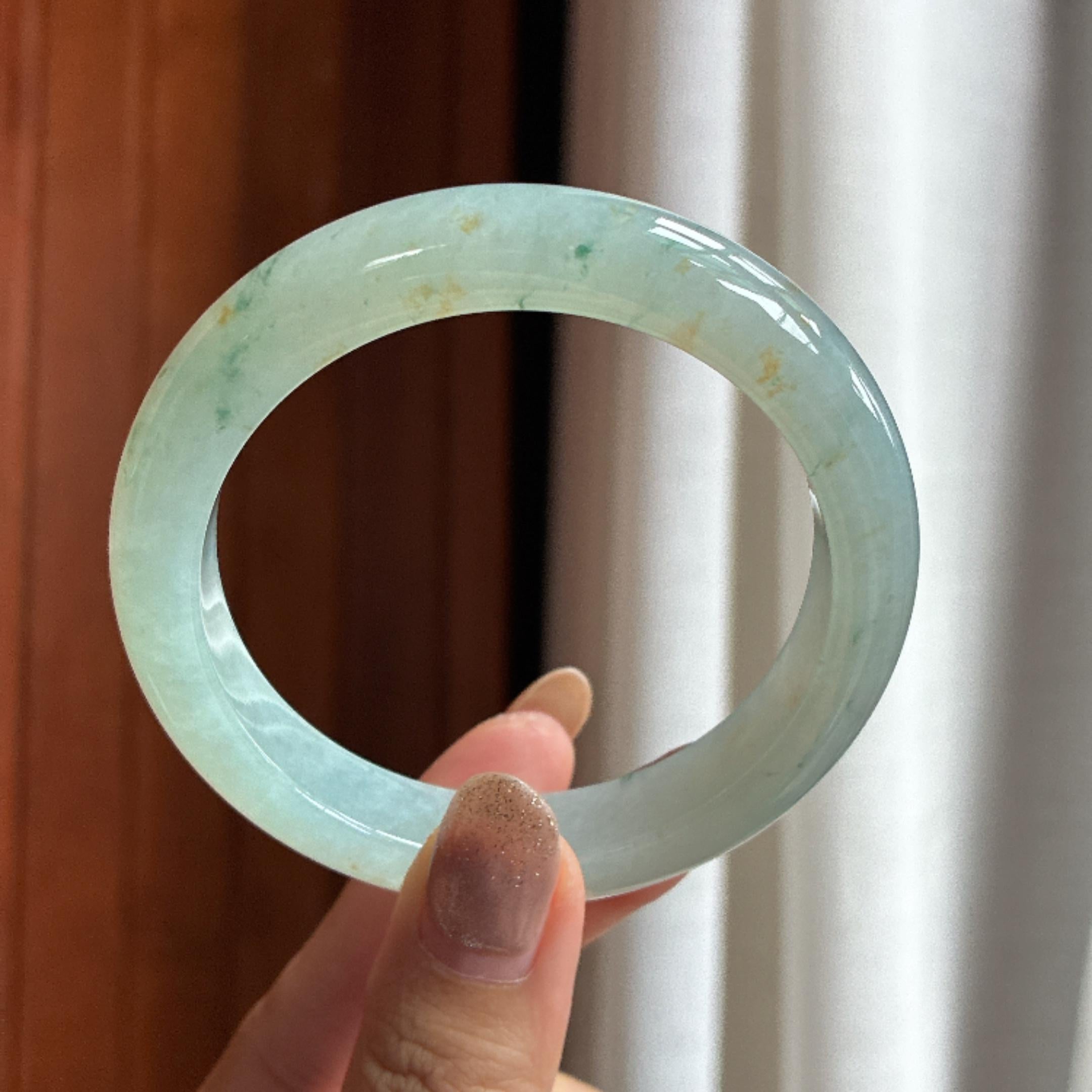 糯冰飘花带洒金正圈平安镯 56圈 天然缅甸A货翡翠（yc454501）