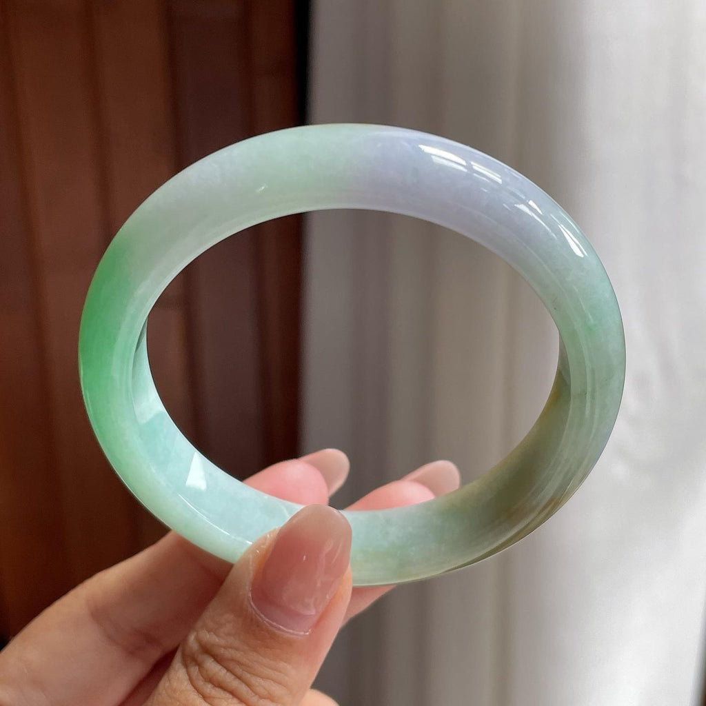 细糯冰带色特色正圈平安镯 53圈 天然缅甸A货翡翠（yc693814）