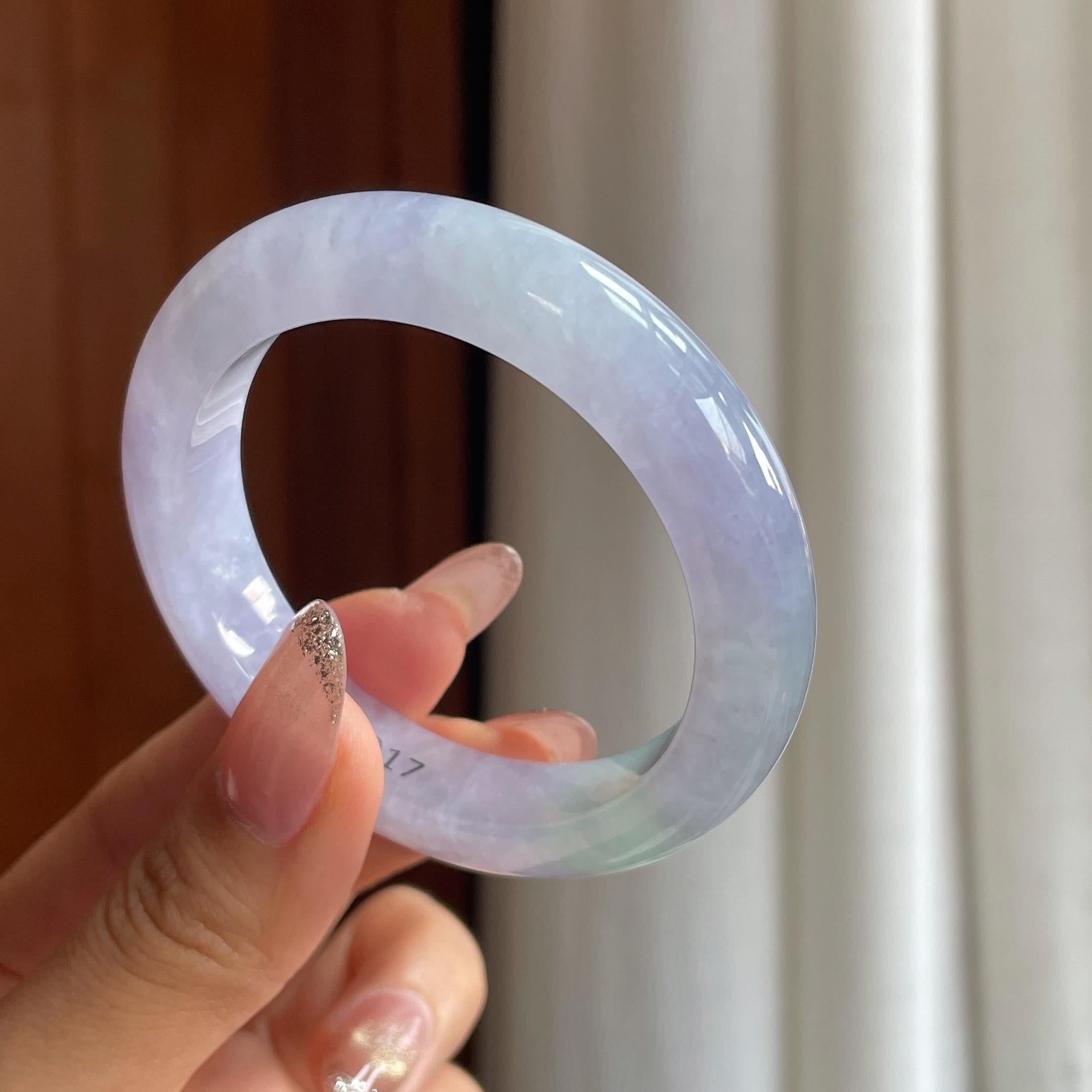 糯冰春彩翡翠平安镯（50.6mm）（yc354238）