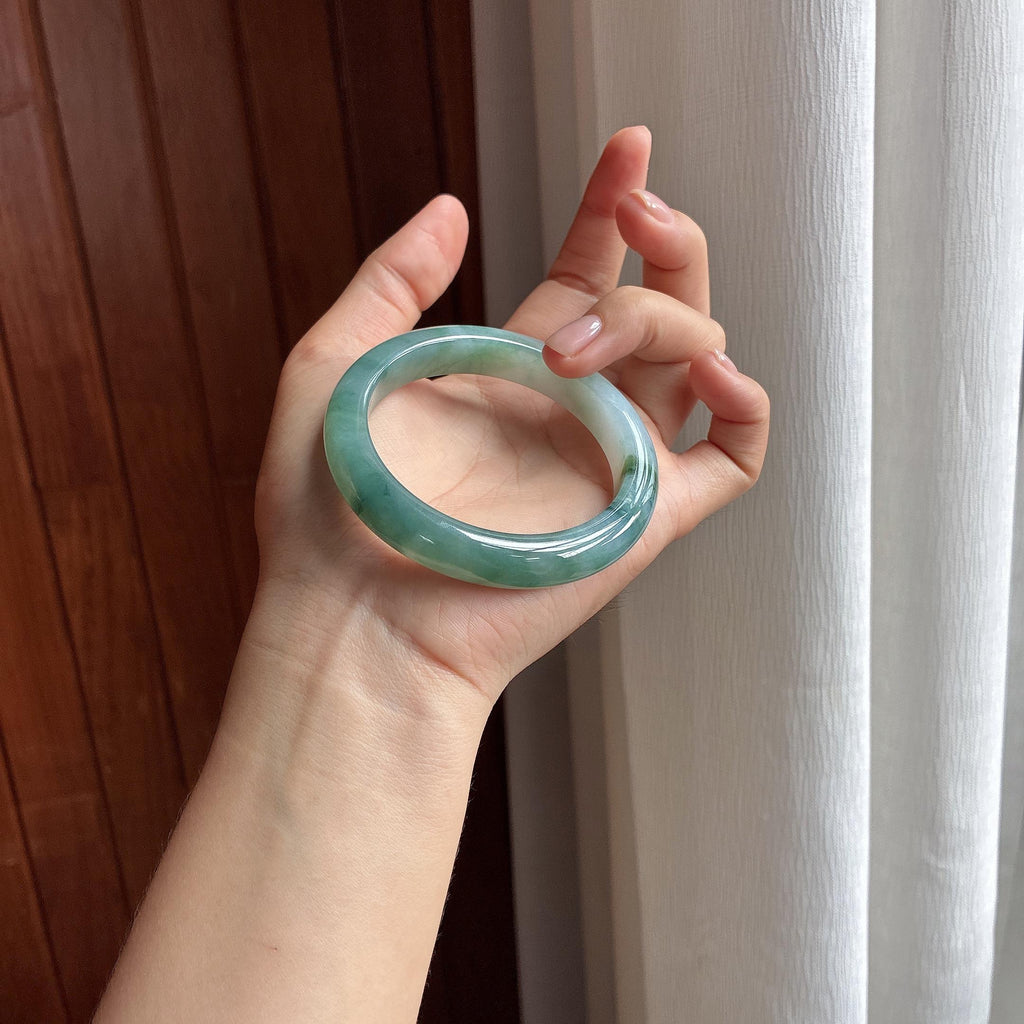 糯冰飘花正圈平安镯 56圈 天然缅甸A货翡翠（yc464563）