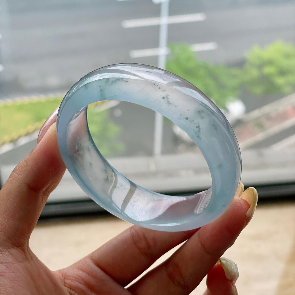 高冰种蓝底飘花宽版轮胎手镯57.8圈 天然缅甸A货翡翠（yc473153）