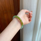 糯冰黄加绿翡翠圆条手镯（52mm)（yc365769）