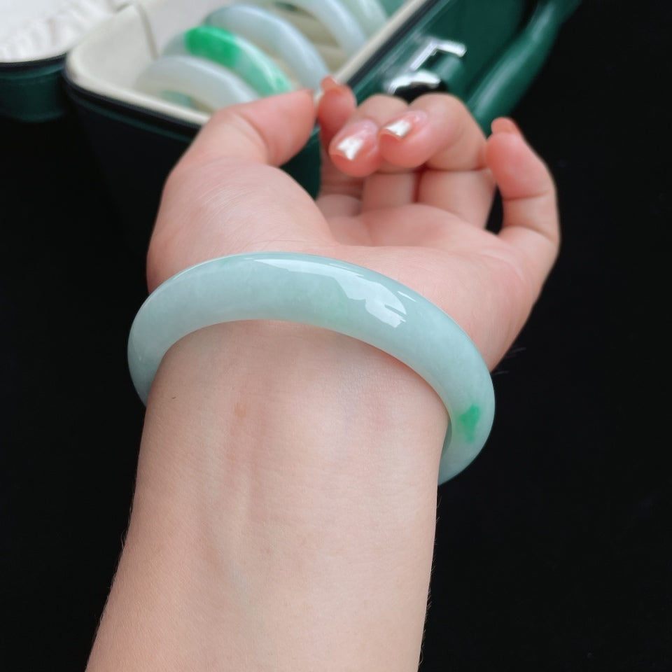 细糯种白底青 正圈翡翠手镯（57mm）（yc017161）