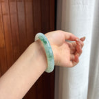 糯冰飘花圆条手镯 56圈 天然缅甸A货翡翠（yc455119）