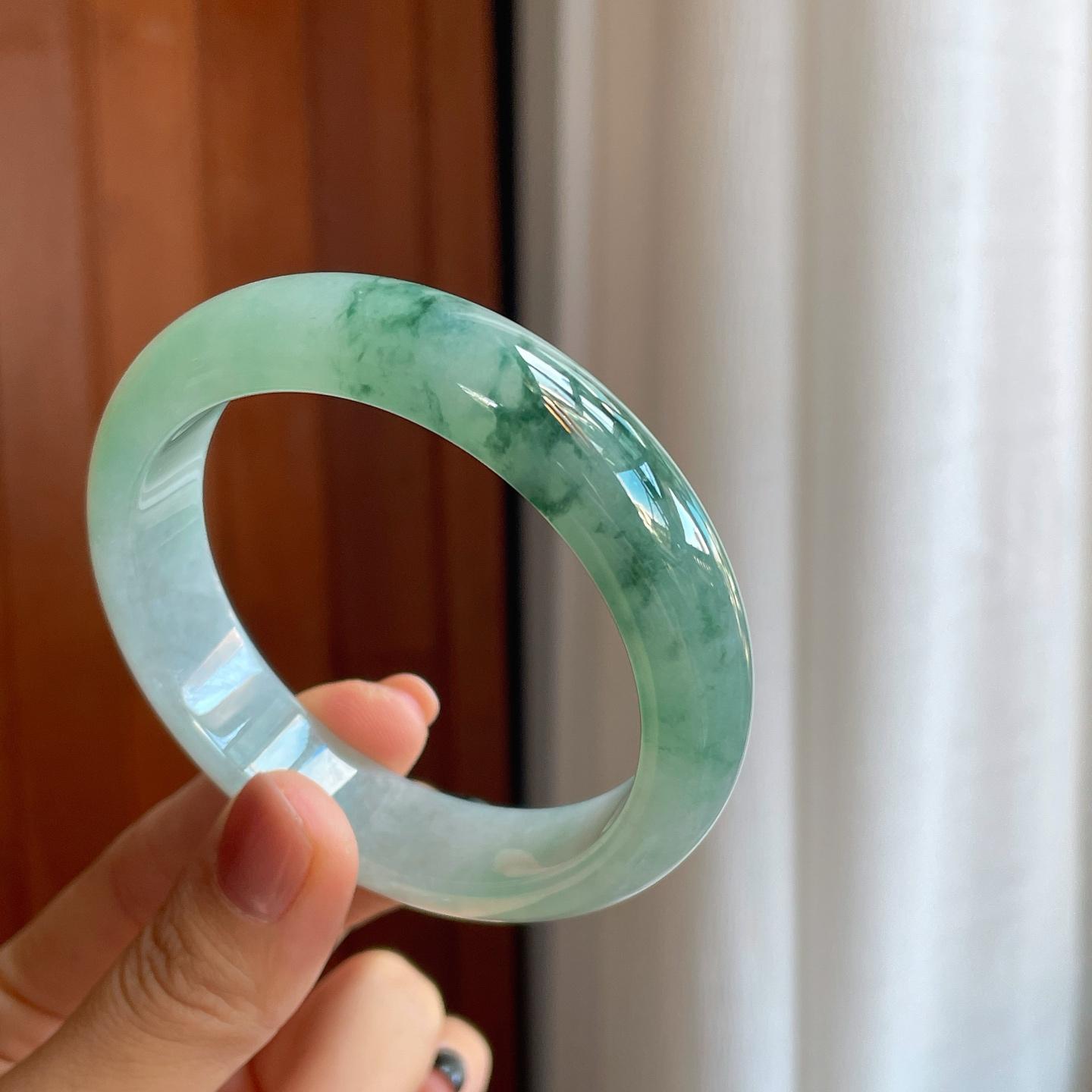 糯冰飘花翡翠平安镯（57.6mm）（yc278732）