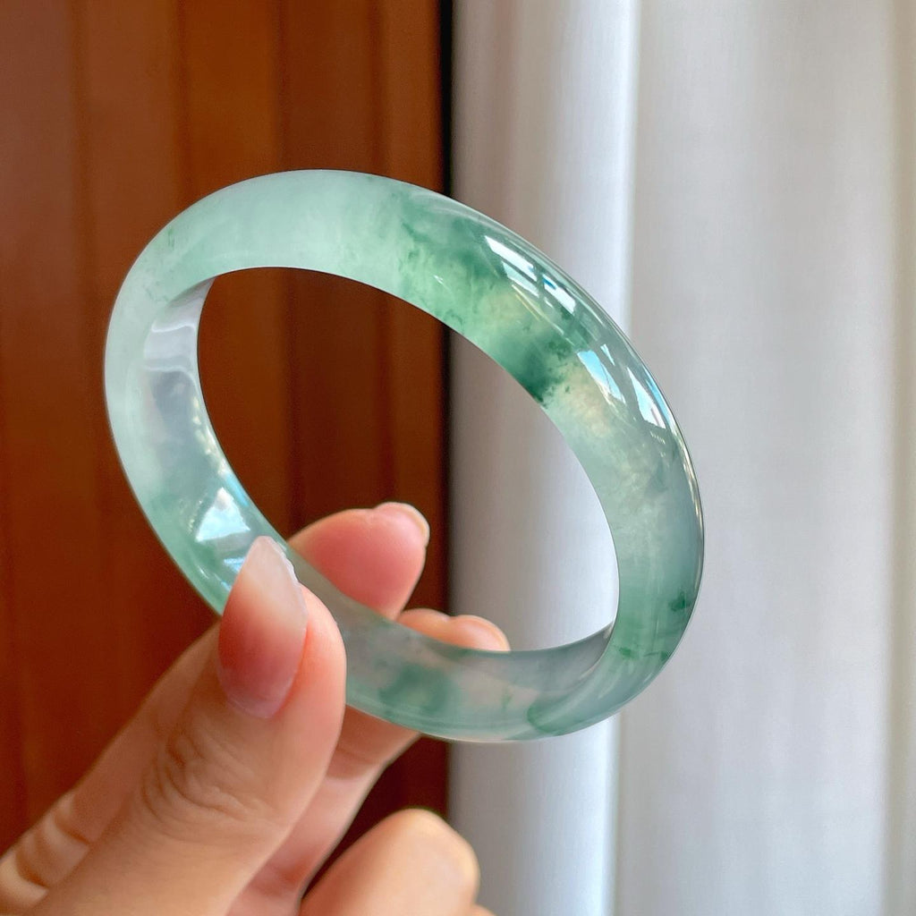 冰玻种飘花翡翠平安镯（57.5mm）（yc318586）