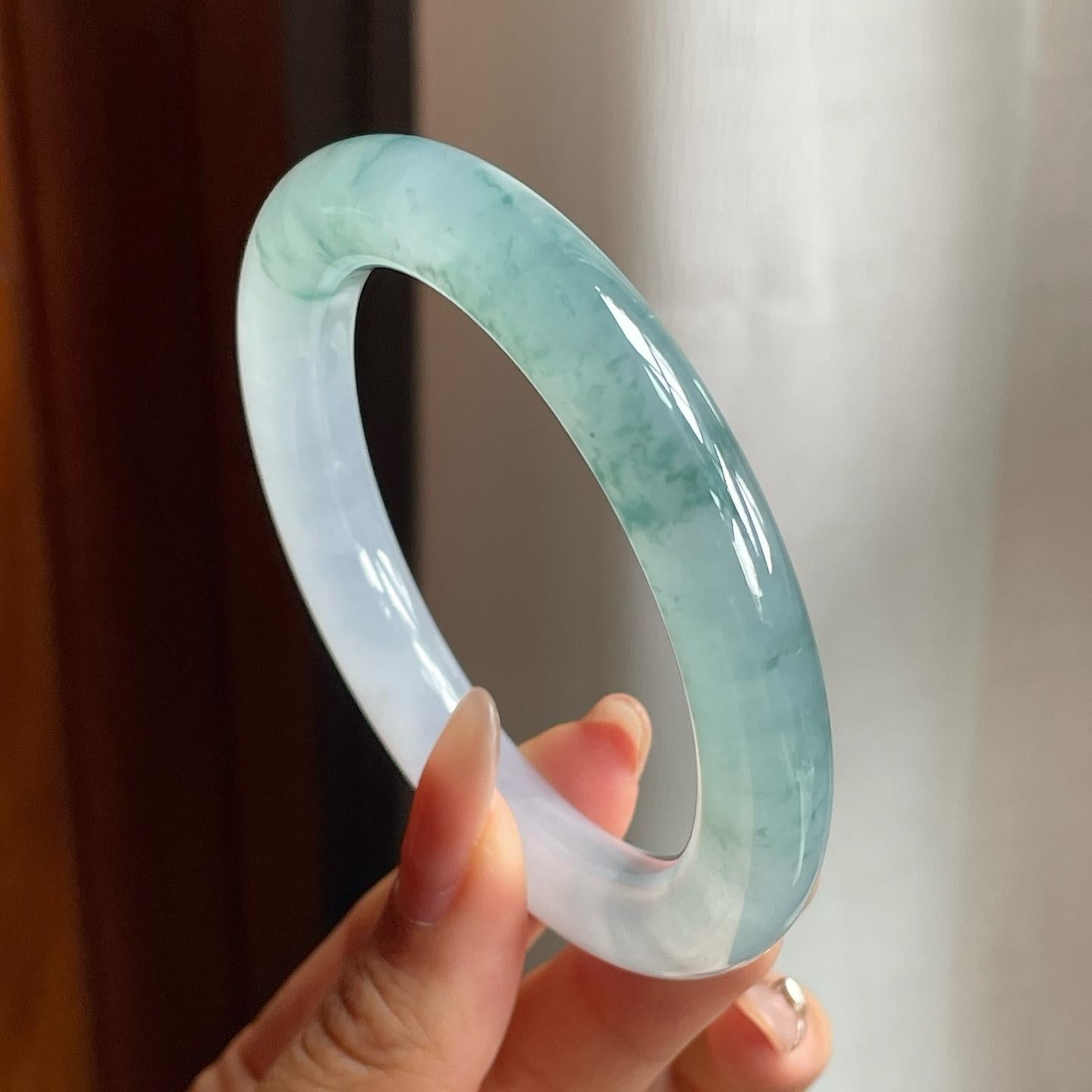 冰种飘花翡翠圆条手镯（54mm）（yc200655）