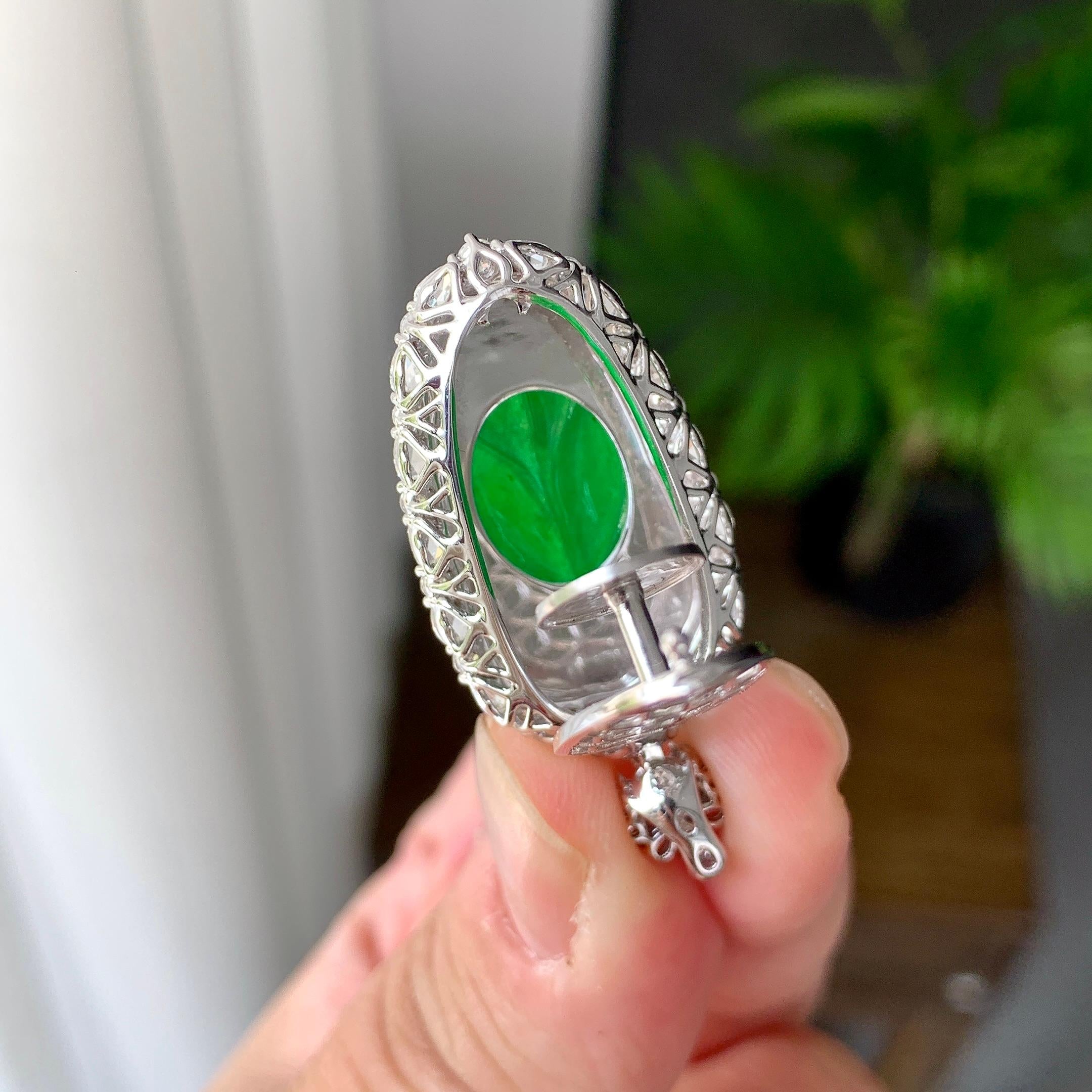 18K金钻镶糯冰种满绿叶子吊坠（yc248212）