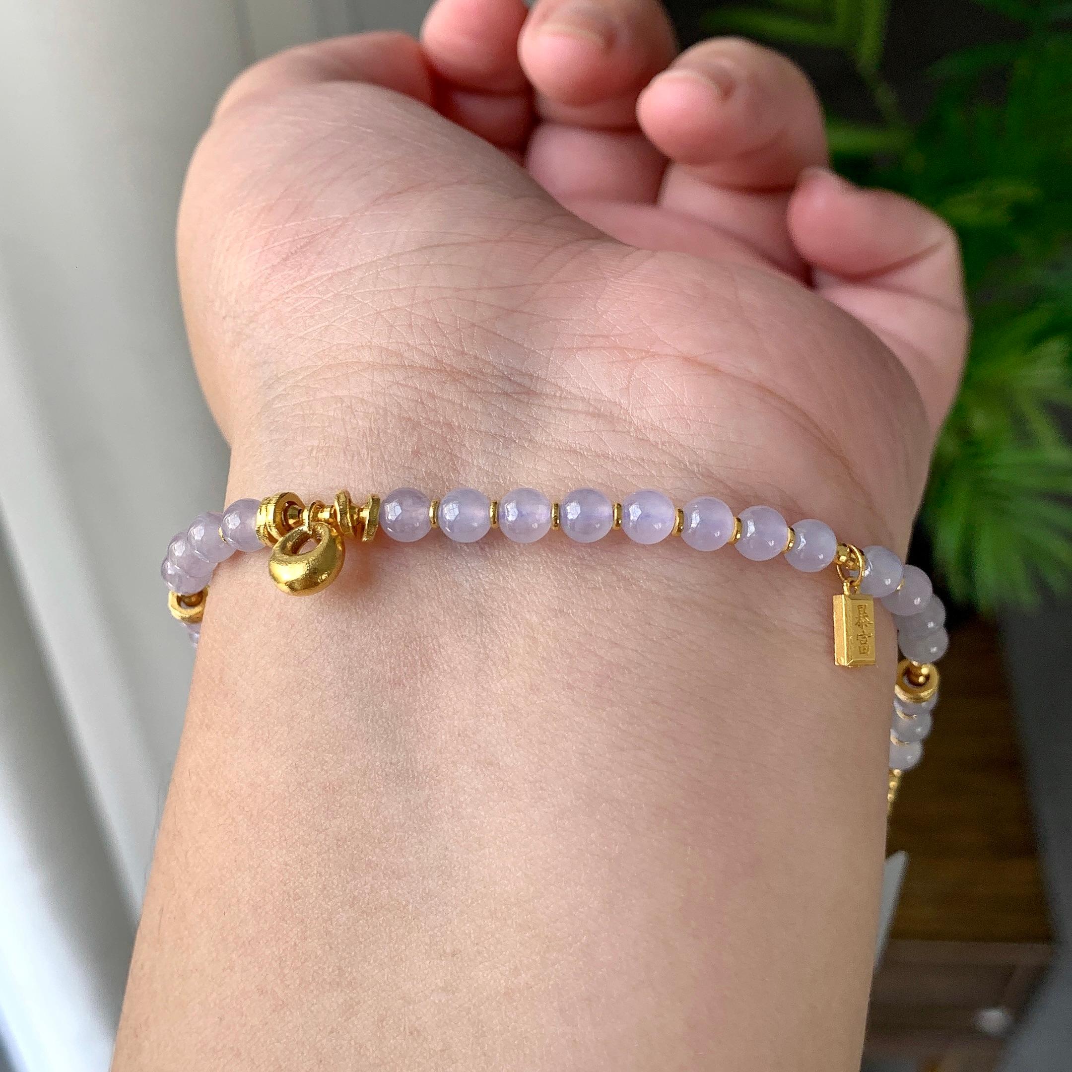 18K金镶糯冰种淡紫罗兰小米珠手链（yc232460）