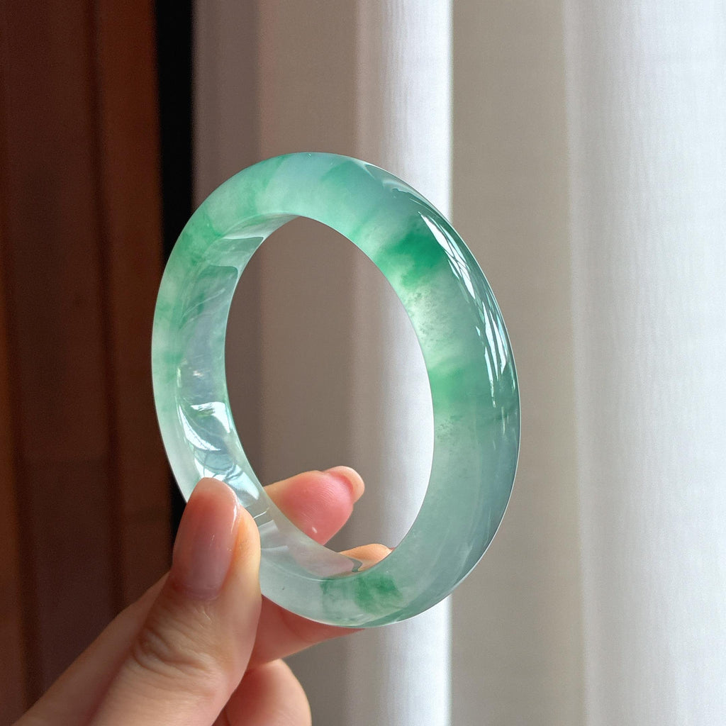 高冰飘花翡翠平安镯（54.3mm)（yc423072）