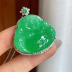 18k金钻镶糯冰满绿翡翠佛公（yc257861）