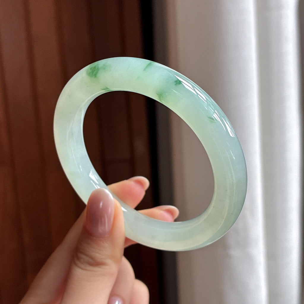 冰种飘花圆条手镯 55圈 天然缅甸A货翡翠（yc506746）