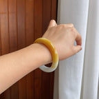 细糯冰黄翡半山半水翡翠平安镯（58mm）（yc276516）