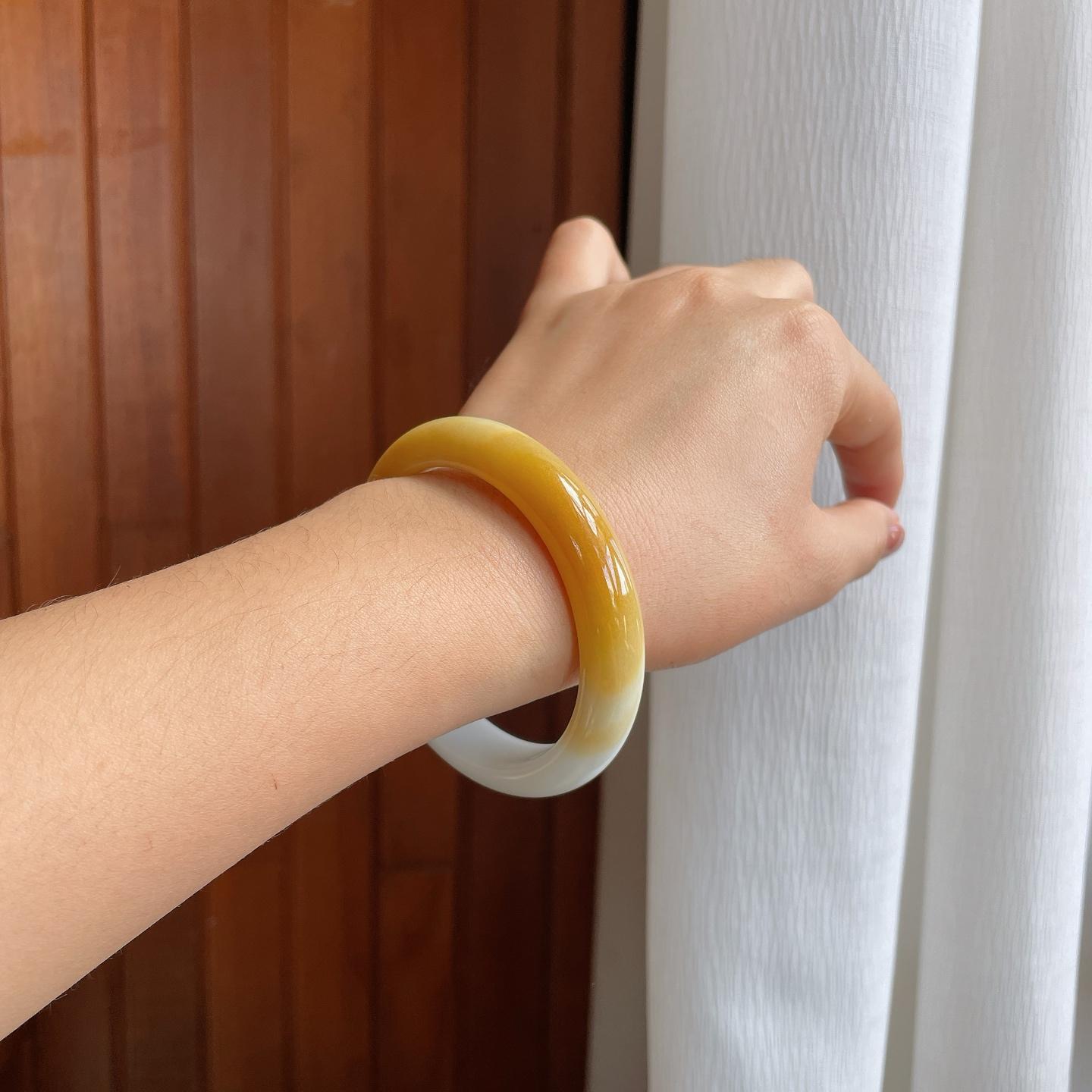 细糯冰黄翡半山半水翡翠平安镯（58mm）（yc276516）