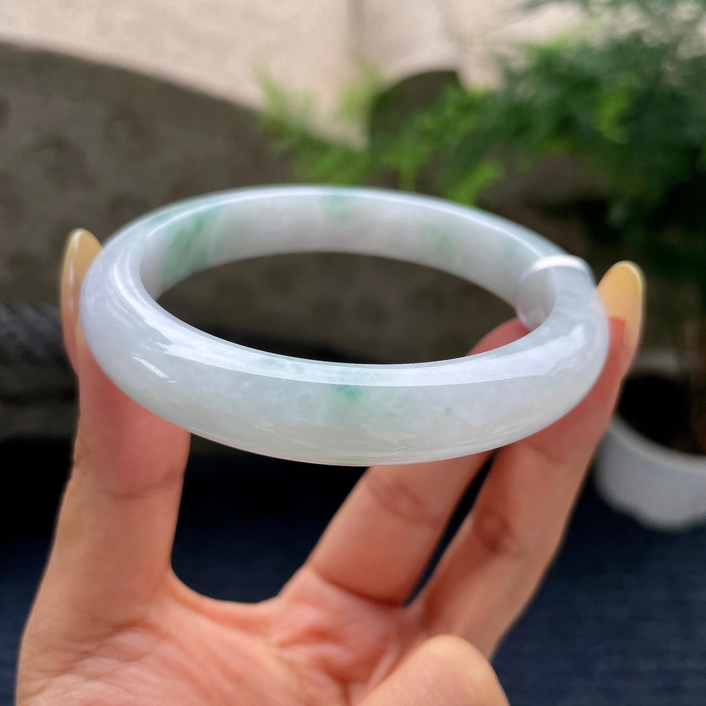 大圈口 细糯种飘花正圈平安镯61.6圈 天然缅甸A货翡翠（yc489147）