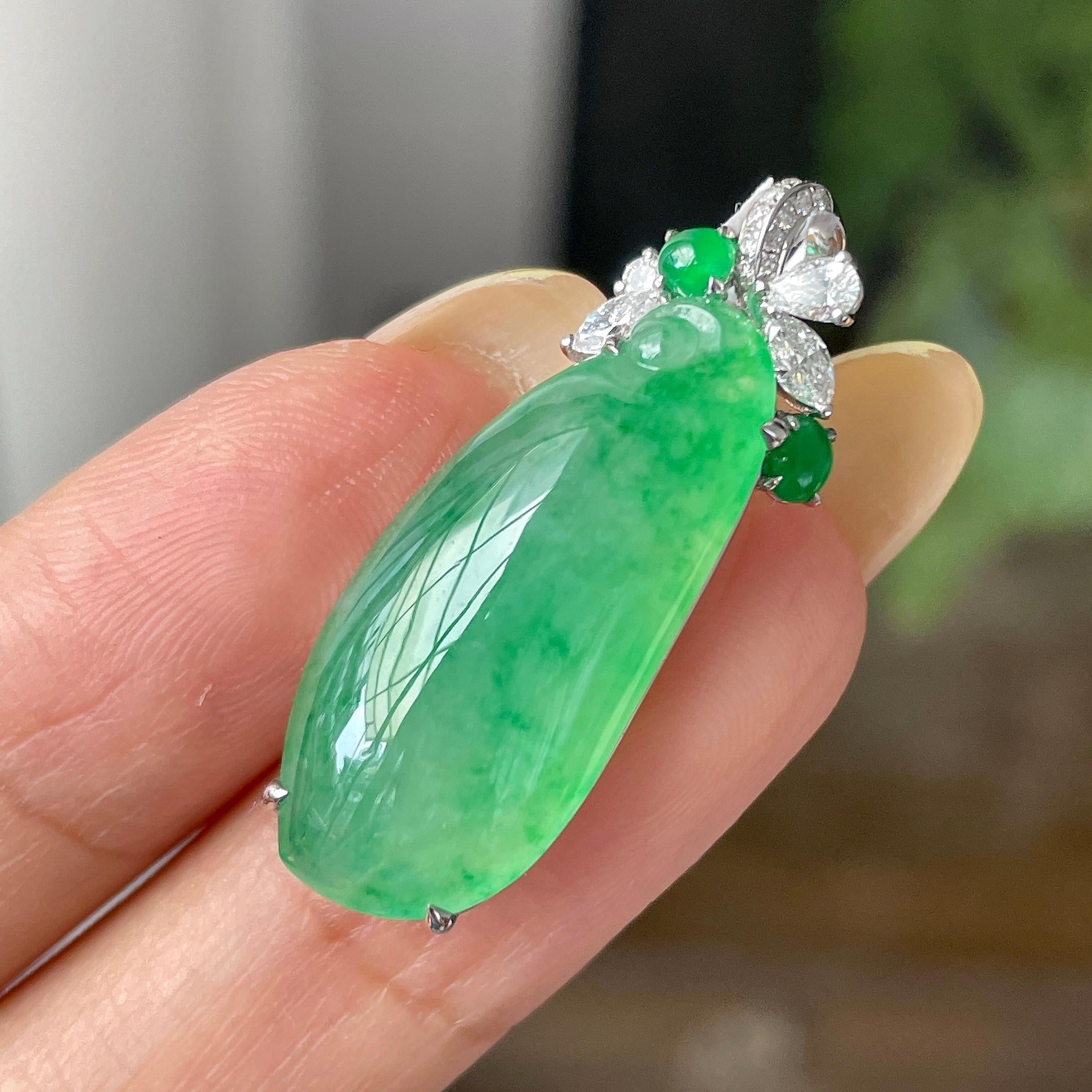 18k金镶冰种晴水飘绿福瓜吊坠           天然缅甸A货翡翠（yc457053）