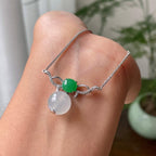 18k金钻镶糯冰种无色圆珠项链   天然缅甸A货翡翠（yc319028）