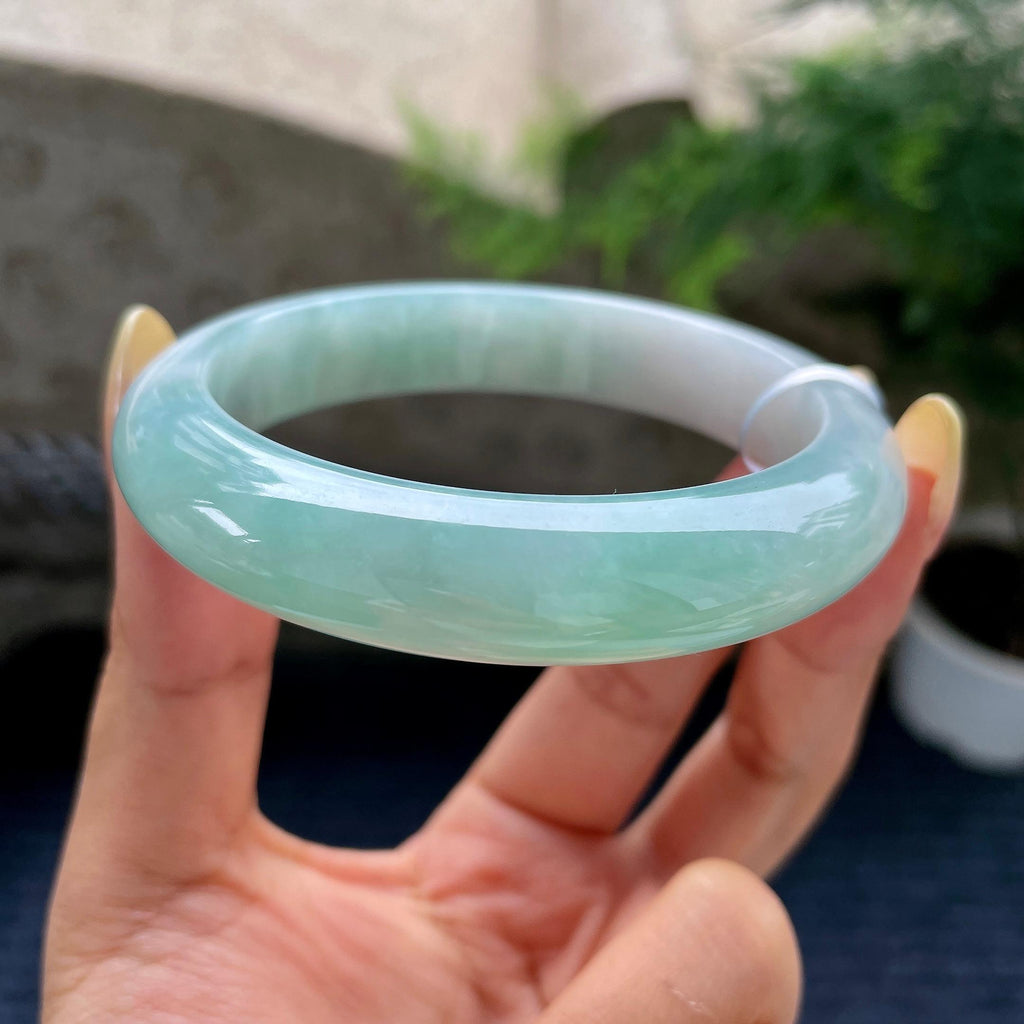 大圈口 细糯种晴底正圈平安镯60圈 天然缅甸A货翡翠（yc489146）