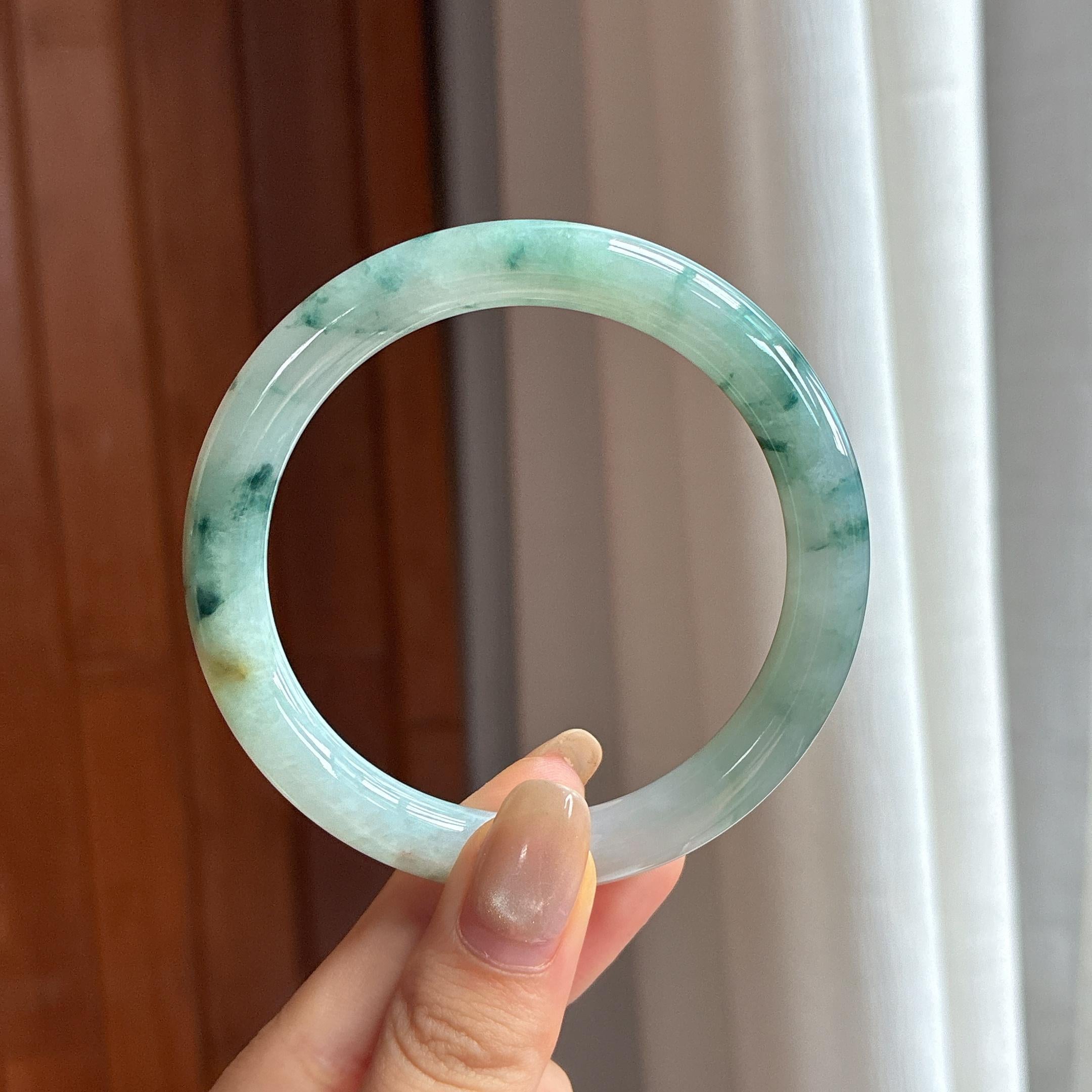 细糯种飘花圆条手镯 57圈 天然缅甸A货翡翠（yc452705）