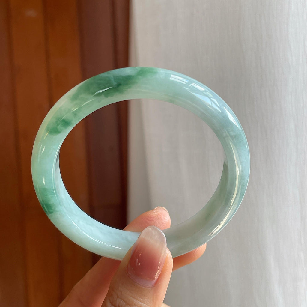 糯冰飘花翡翠平安镯（58mm)（yc313932）