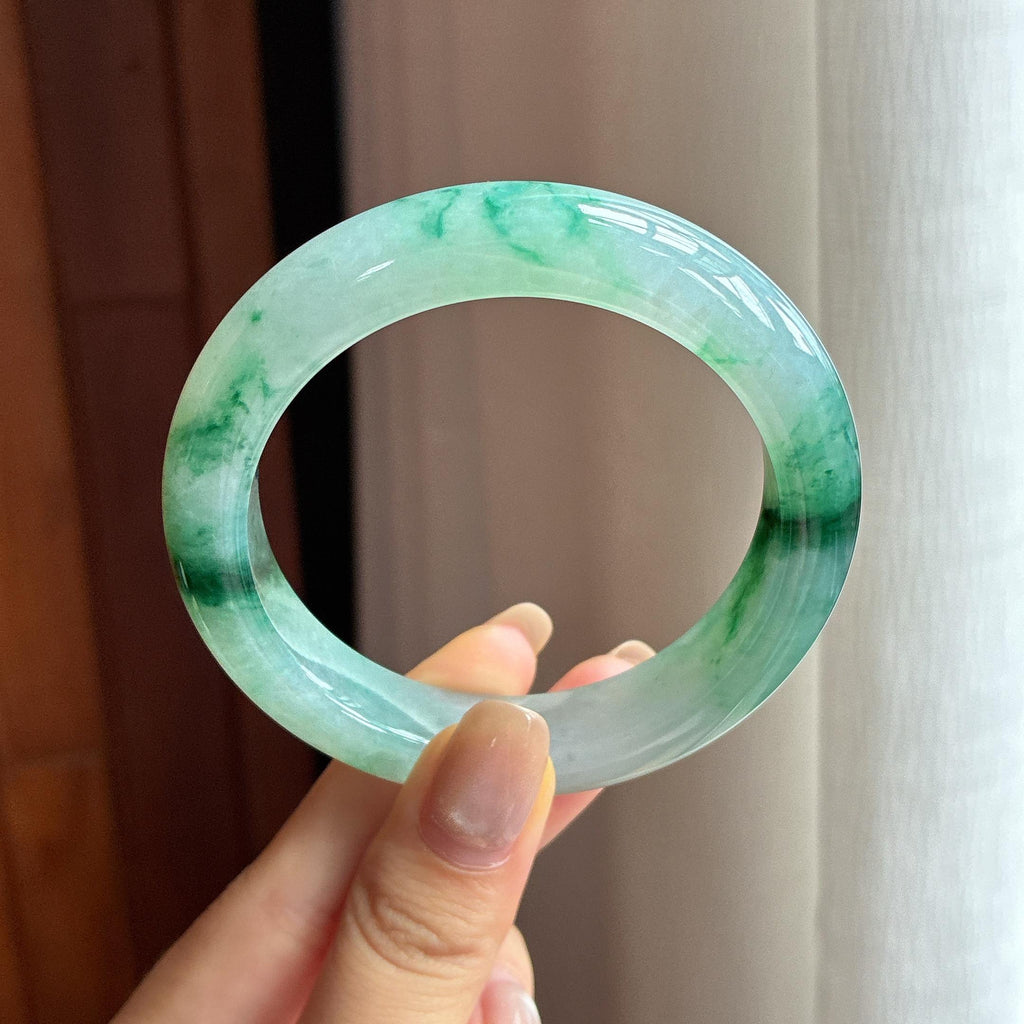 糯冰飘花正圈平安镯 55圈 天然缅甸A货翡翠（yc440013）