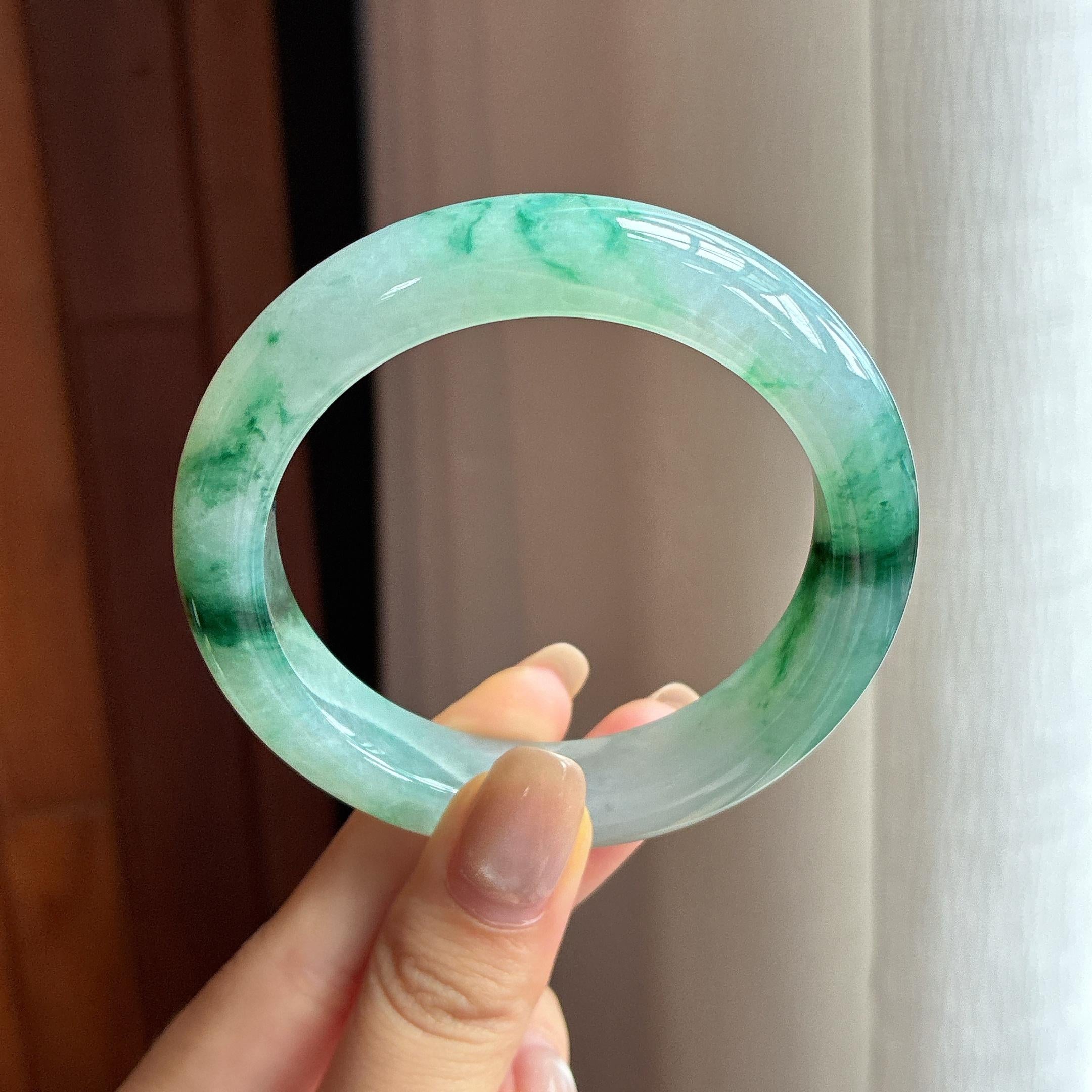糯冰飘花正圈平安镯 55圈 天然缅甸A货翡翠（yc440013）