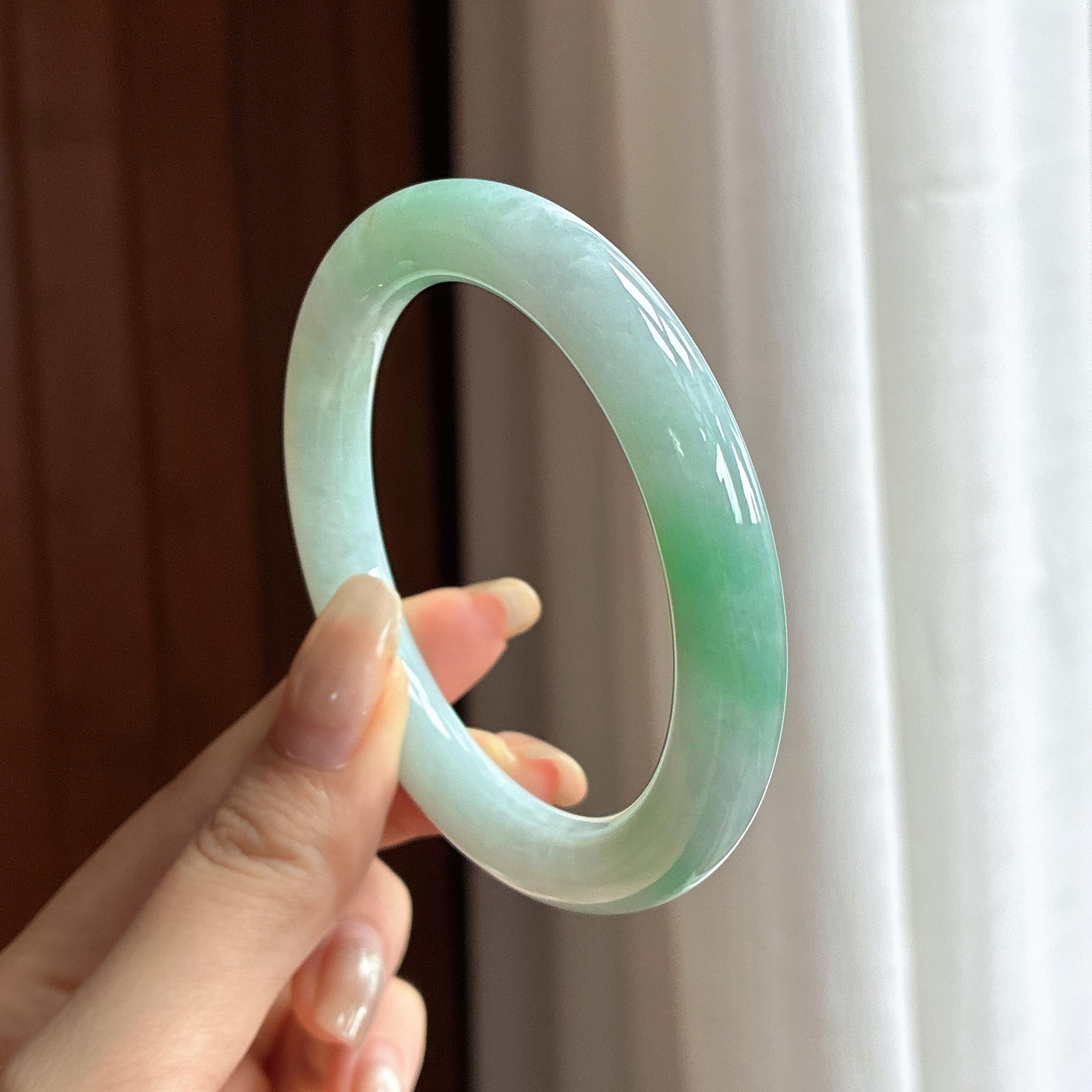 细糯种带色圆条手镯 54圈 天然缅甸A货翡翠（yc463422）